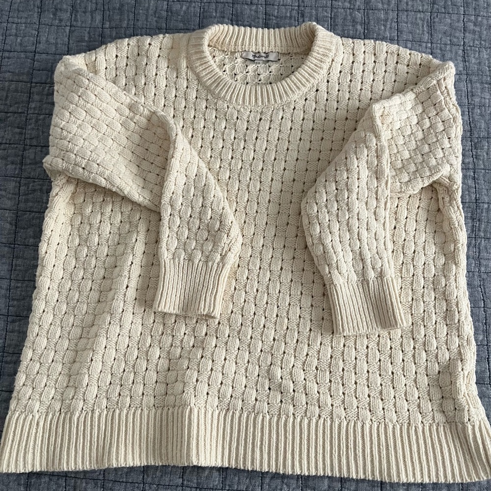 Madewell Cream Cable-Stitch Crewneck Sweater